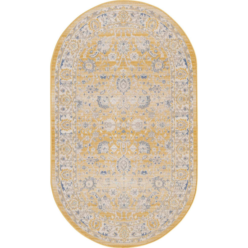 Tapis oriental toscan jaune Xion, Ovale 3 pi x 5 pi 3 po