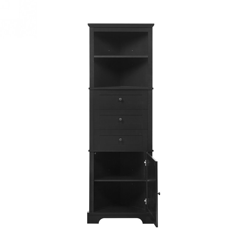 Triangle Tall Cabinet With 3 Drawers And Adjustable Shelves For Bathroom, Kitchen Or Living Room, MDF Board With Painted Finish