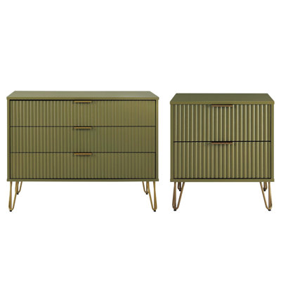 Ensemble de chambre à coucher moderne avec commode et table de chevet 2 pièces Dumbo