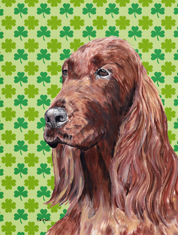 Drapeau de jardin à 2 côtés st. patrick day trèfle, Setter irlandais (brun)