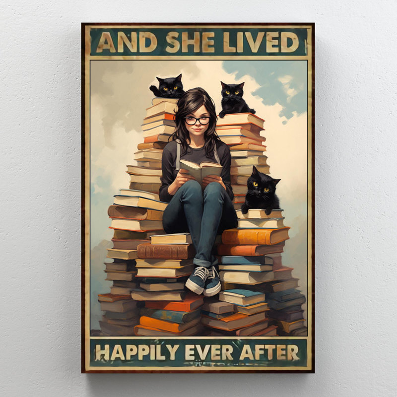 Impression sur toile, livres Kirker et elle a vécu heureux sur toile, H 14 po x l 11 po x P 1,25 po