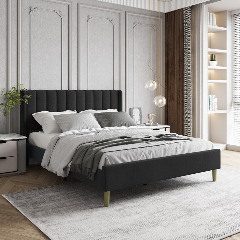 Upholstered Wingback Bed, Queen, Black