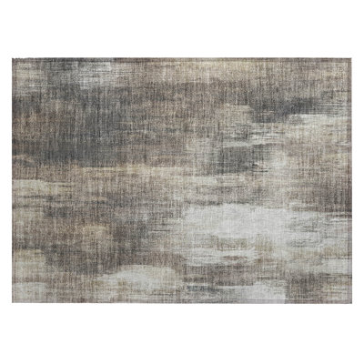 2' X 3' Taupe and Grey Abstract Washable Non Skid Indoor Outdoor Area Rug