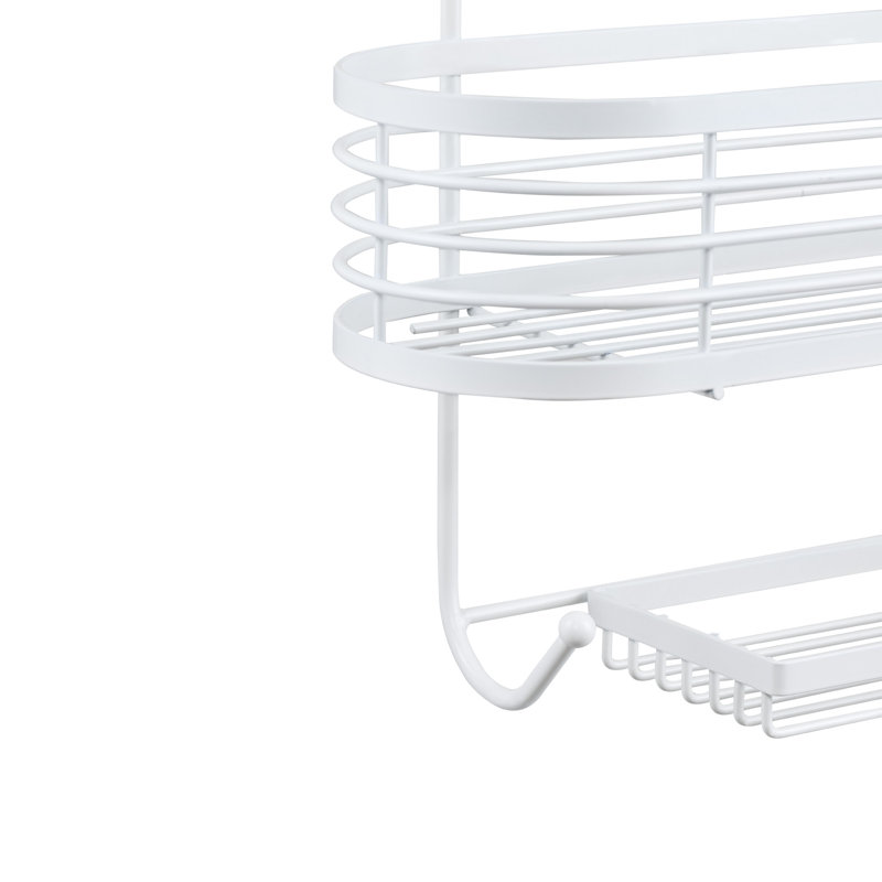Grand chariot de douche moderne à 3 niveaux avec accents en bande antidérapants et antidérapants en blanc mat, Blanc mat