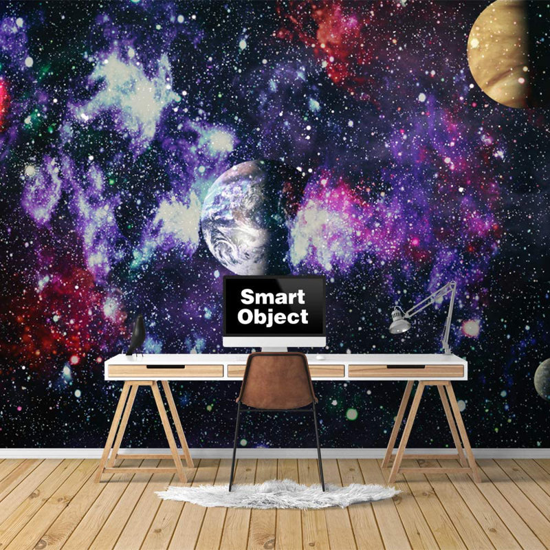 Planet In Outer Space Galaxy Border, 66" L x 96" W, Purple