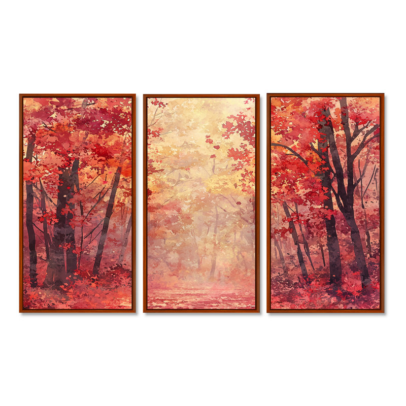Automne, sérénade de la forêt - ensemble d'art mural paysage d'automne, H 28 po x l 36 po, Reproduction avec cadre flottant