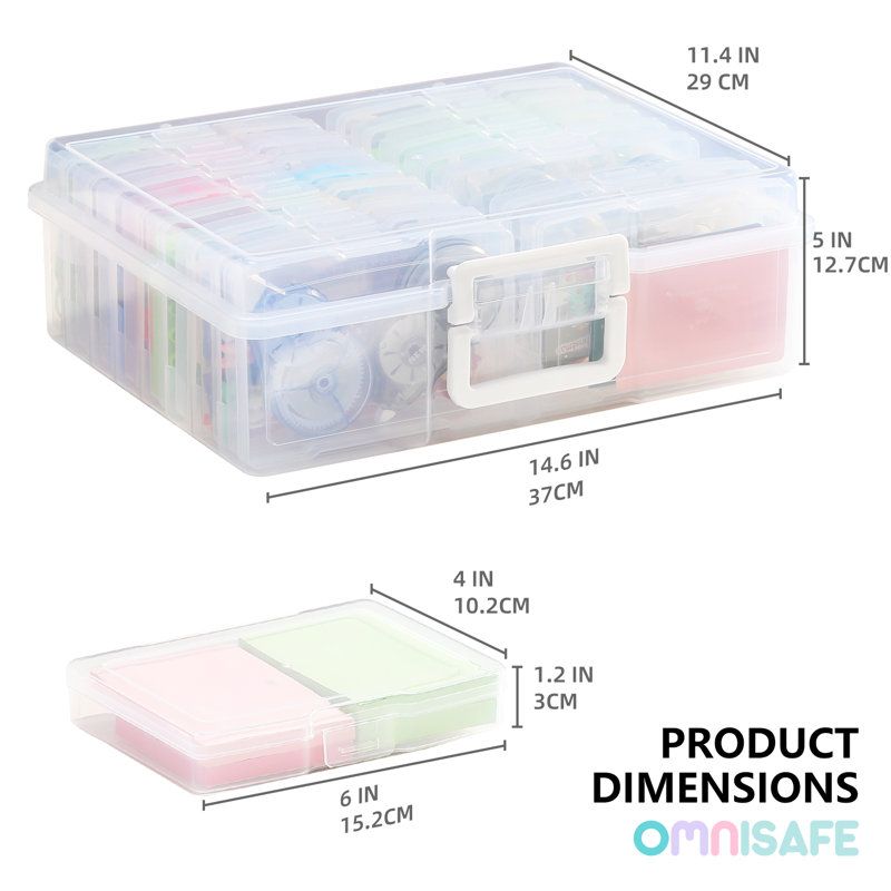 Novelinks Transparent 4" X 6" Photo Cases And Clear Craft Keeper With Handle - 16 Inner Cases Plastic Storage Container Box (Multi-Colored)