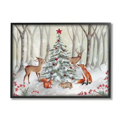Ba-805 - Animaux de la forêt encadrés et arbre de Noël encadré sur bois par Emma Leach