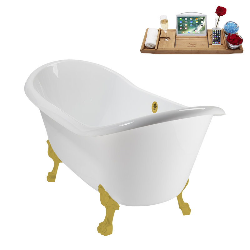 71" Streamline Clawfoot Tub,Tray,Drain and Clawfeet, Brushed Gold, Polished Gold