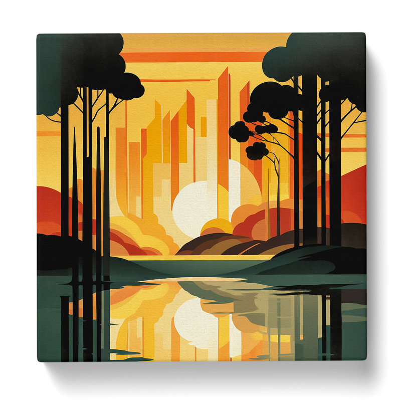 Art Deco Sunset Vintage Art - Wrapped Canvas, 50cm H x 50cm W x 3cm D
