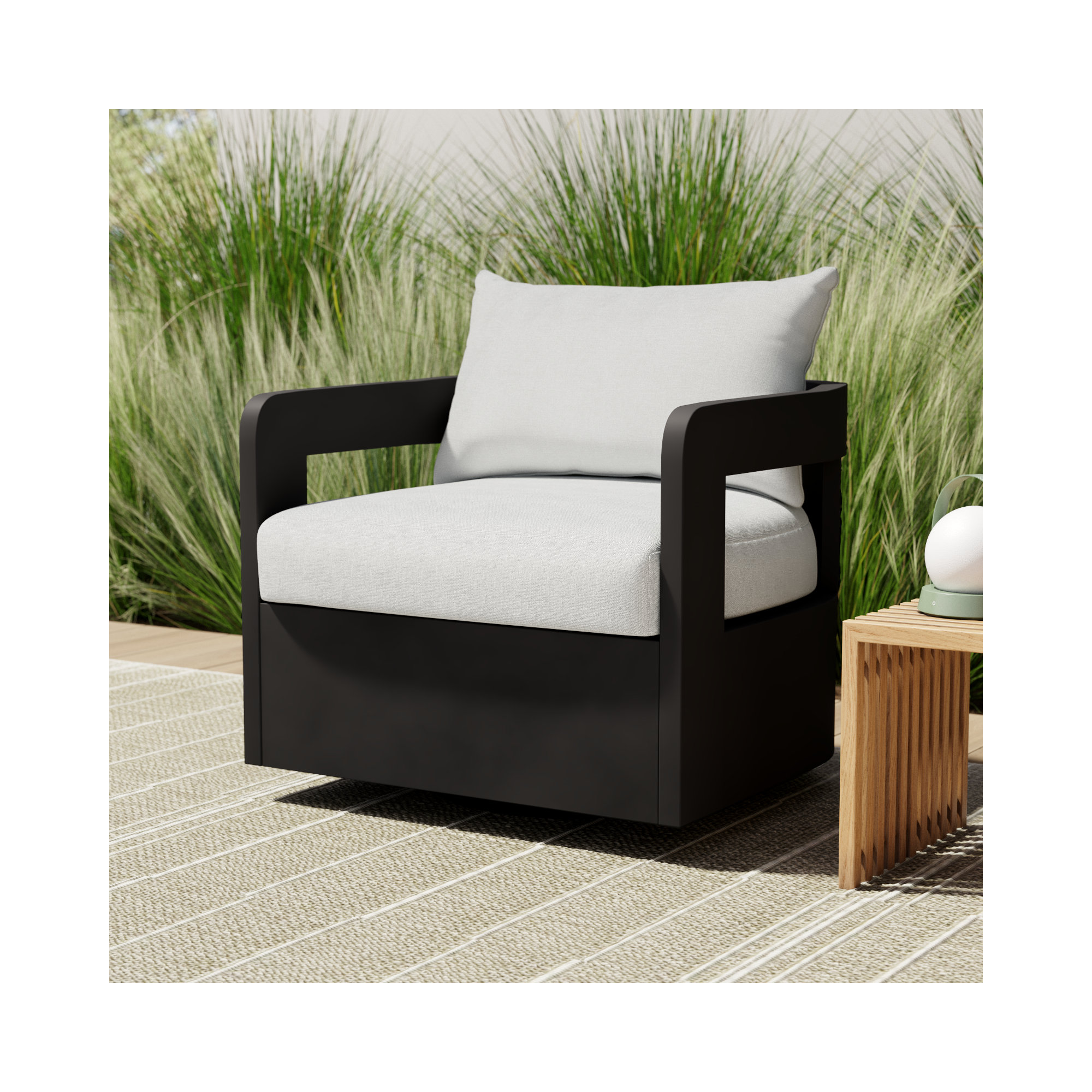 Ewan Outdoor Swivel Chair, Bronze, Alessi Linen