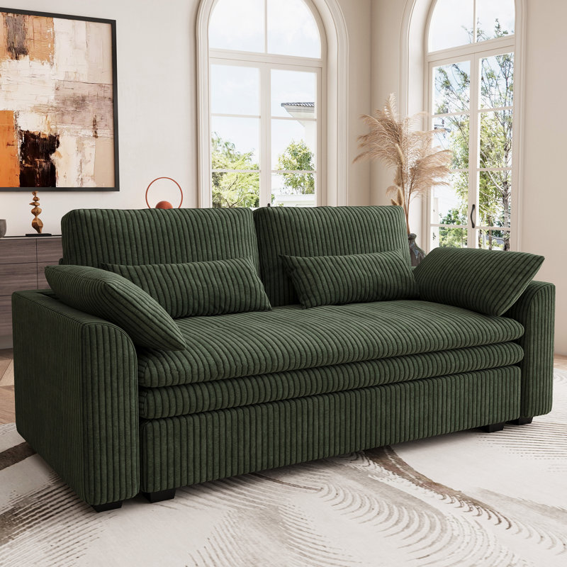 Manuel Corduroy Comfortable 2-Seat Sofa Apartment Couch With Detachable Doublelayered Seat Cushion, Green