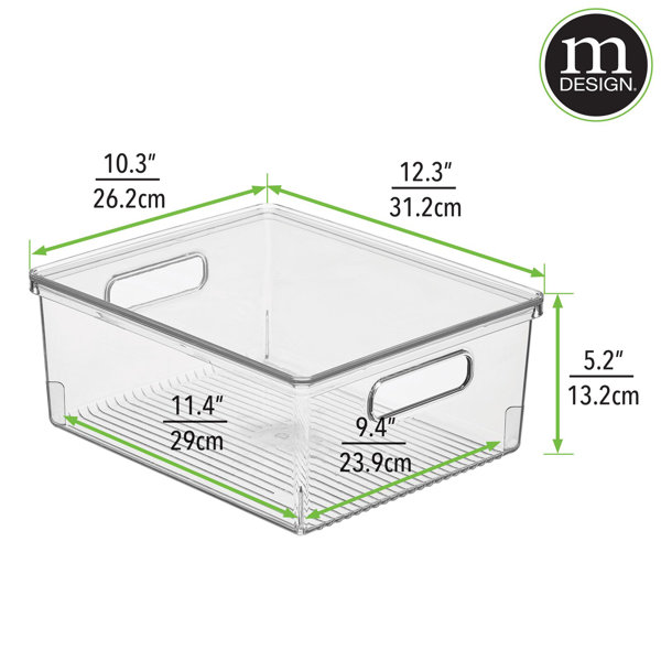 mDesign Large Plastic Stackable Kitchen Storage Box, Handles, Lid