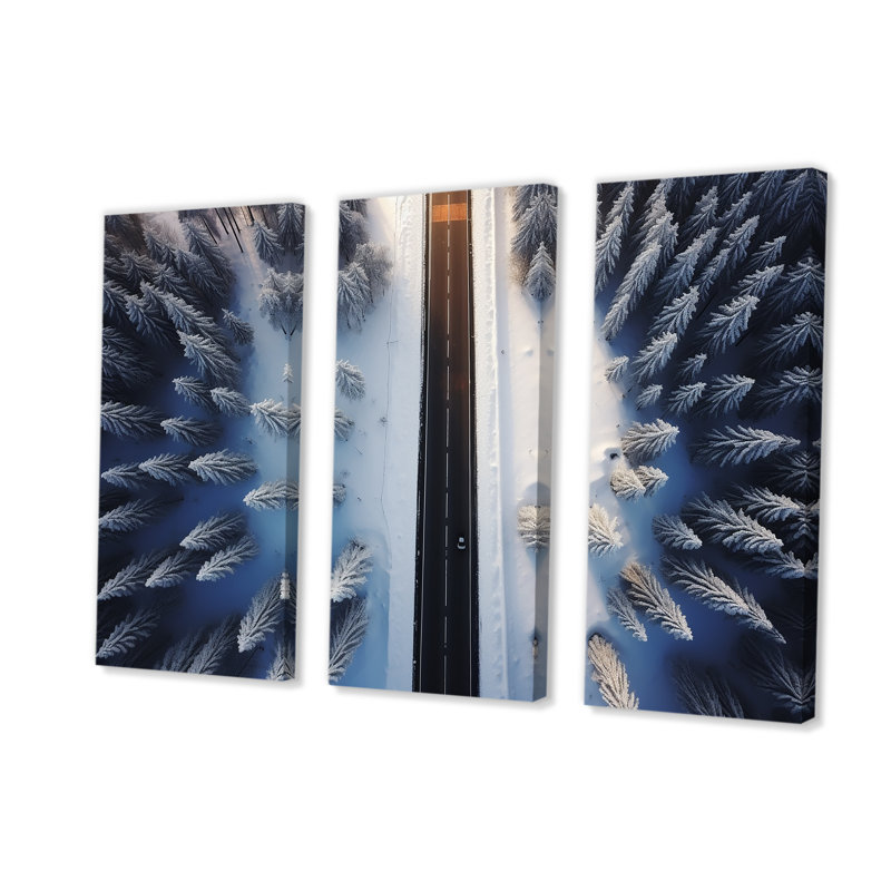 Endless Road Into Winter Forest I - Art mural mural, Toile tendue, H 40 po x l 61 po