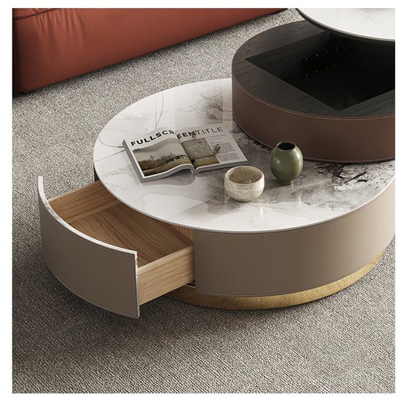 Elay Lift Top Extendable Coffee Table with Storage, Round Coffee Table with two drawers