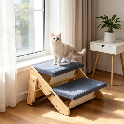 Foldable Wooden Pet Stairs, 2-Step Dog Steps for Bed, Couch & Car Access for Small, Medium & Senior Pets
