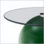 Table basse ronde moderne avec plateau en verre et finition verte