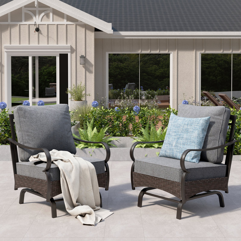 Rocking Patio Lounge Chairs With Cushions (set Of 2), Gray