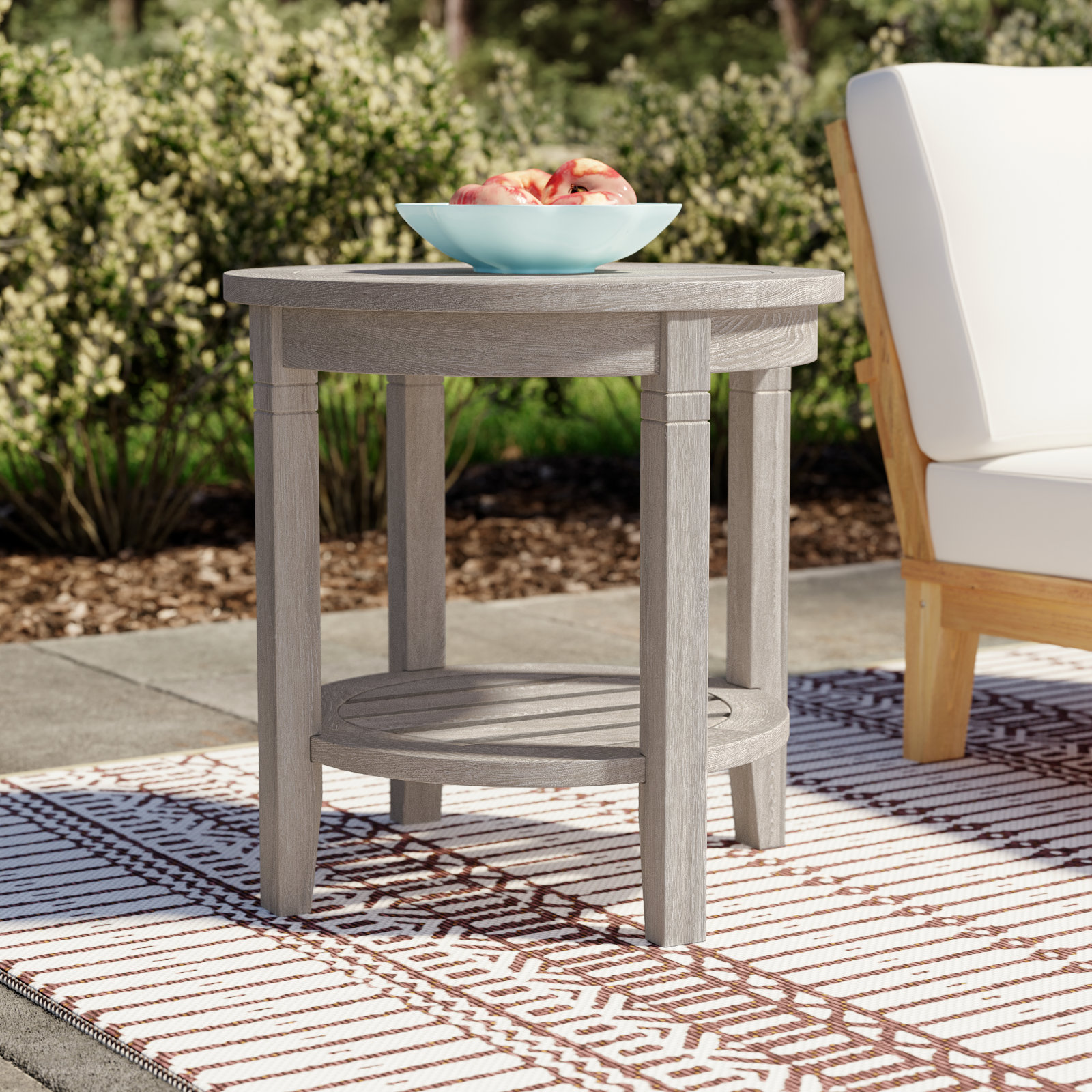 Colden Teak Outdoor Side Table, Weathered Gray, 18"