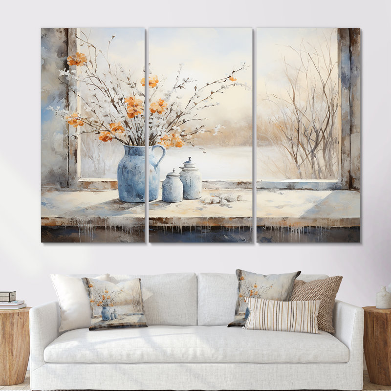 «Cottage In Winter Window Charm I», art mural fenêtres de ferme, Toile tendue, H 40 po x l 61 po x P 1 po