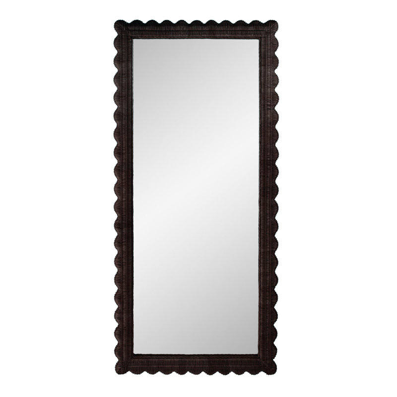 Flora Scalloped  Rattan Floor Mirror, Chocolate Brown