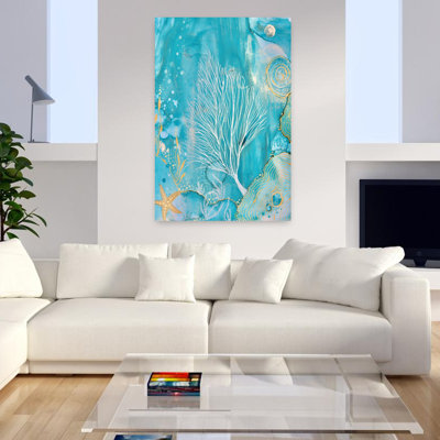 Océan, corail, sérénité abstraite, étoile de mer, paysage côtier, art mural