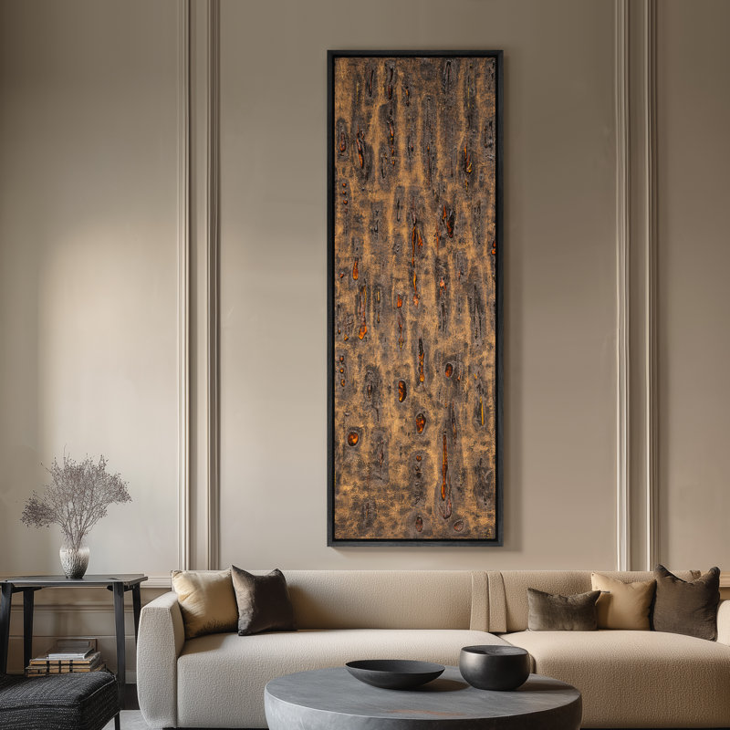 Art mural encadré sur toile - tons de terre industriels abstraits avec motif vertical délavé - 16 po x 16 po, 24 po x 24 po
