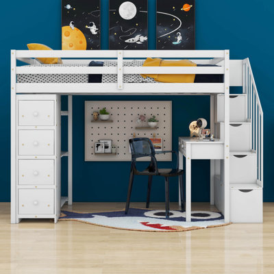 Hartwiga Twin Size Loft Bed with Storage Drawers by Harriet Bee