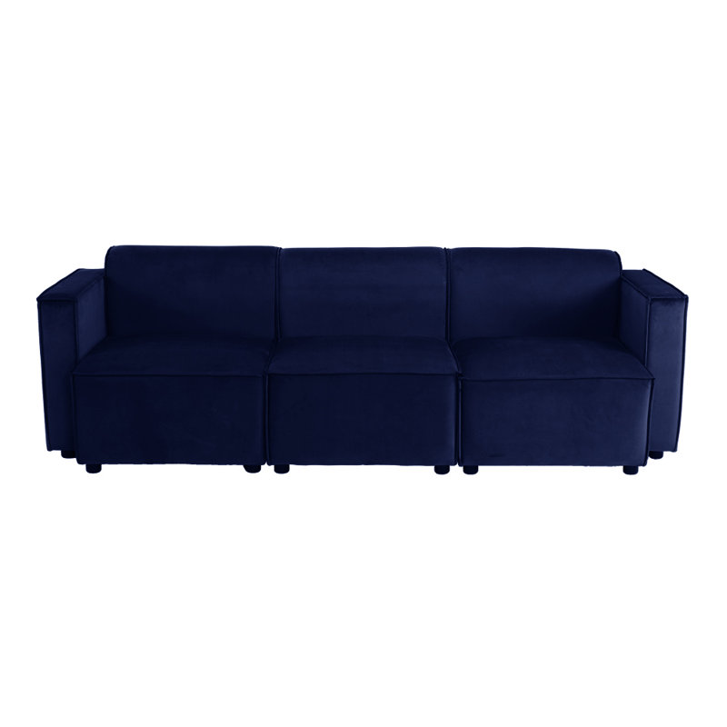 Necie Linen Sofa, 3, Dark Blue