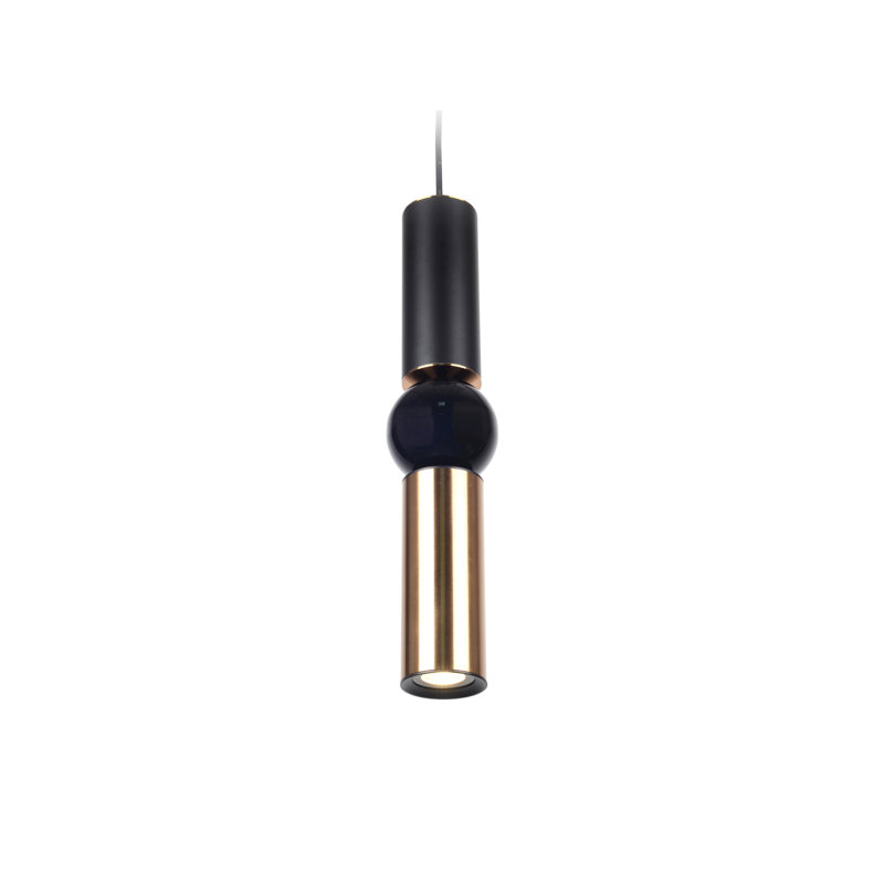 Luminaire suspendu cylindrique unique à 1 lumière Dossantos, Noir / laiton brossé