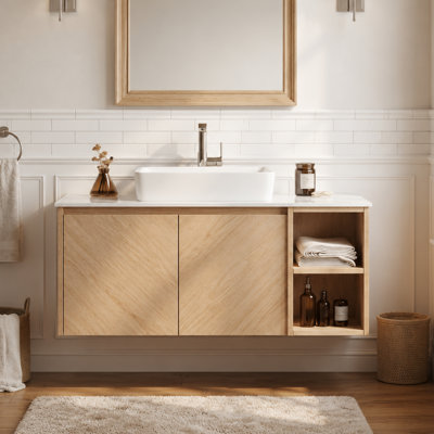 35.85'' Bathroom Vanity With Faux Marble Countertop, Ceramic Sink, 1 Double Door Cabinet And 2 Open Compartments