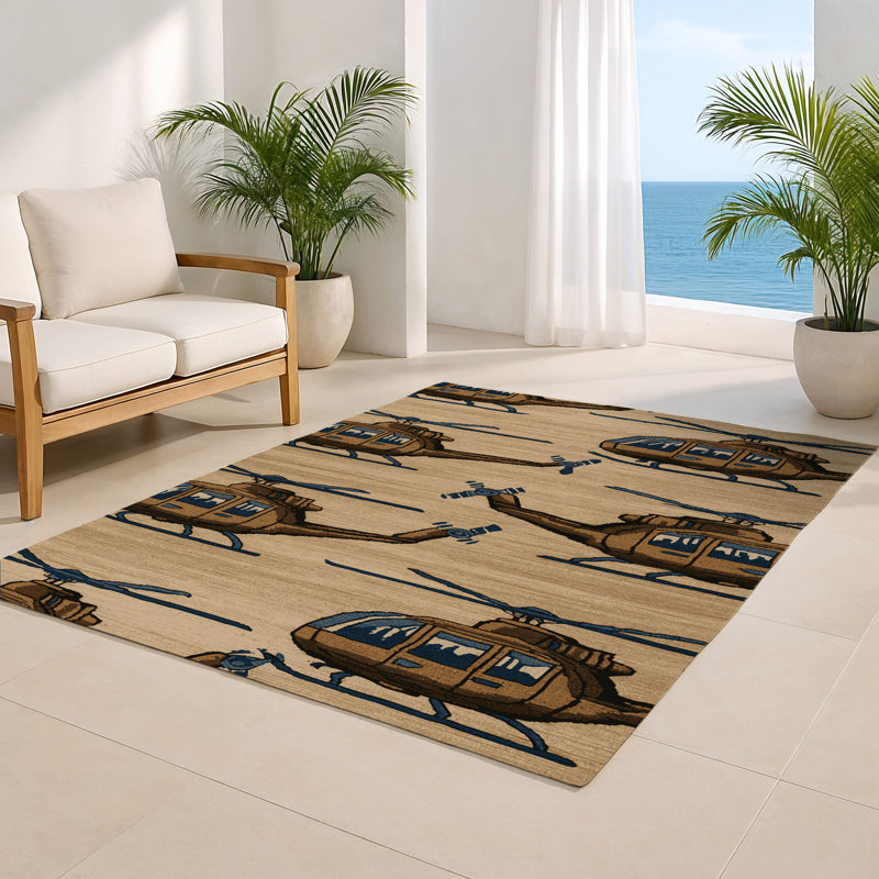 Transportation Beige Indoor and Outdoor Area Rug, Rectangle 4' x 6'