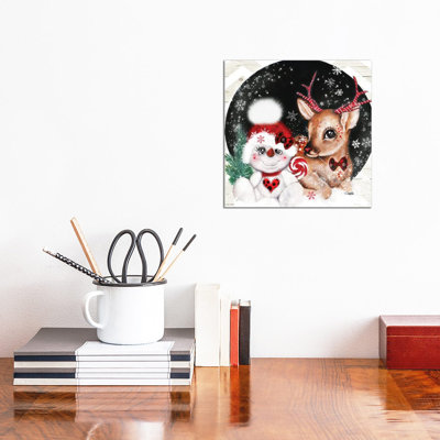 Christmas Reindeer & Snowman Friend - Wall Art Print - Wrapped Canvas