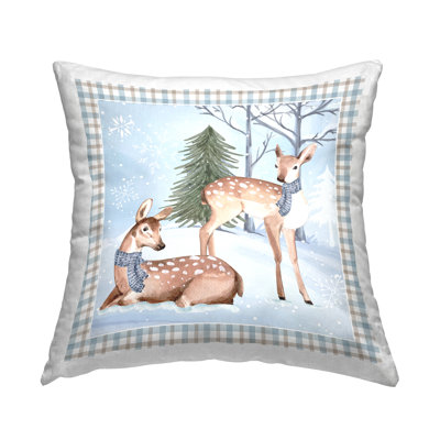 Deer Wildlife Winter Gingham Printed Throw Pillow Design By ND Art