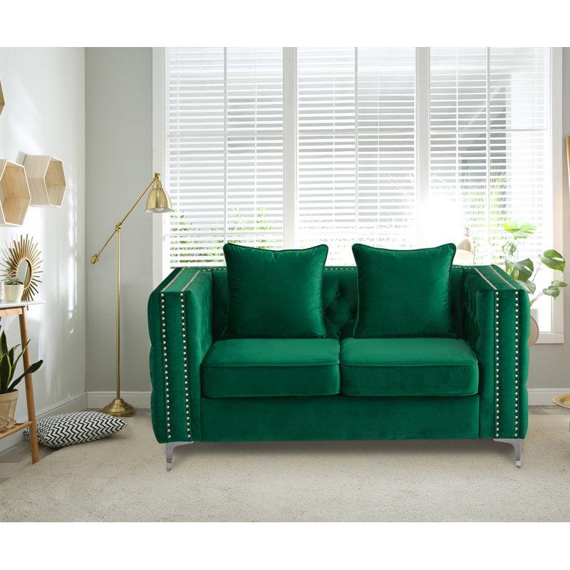 Habbe 61.8'' Velvet Tuxedo Arm Loveseat, Green Velvet