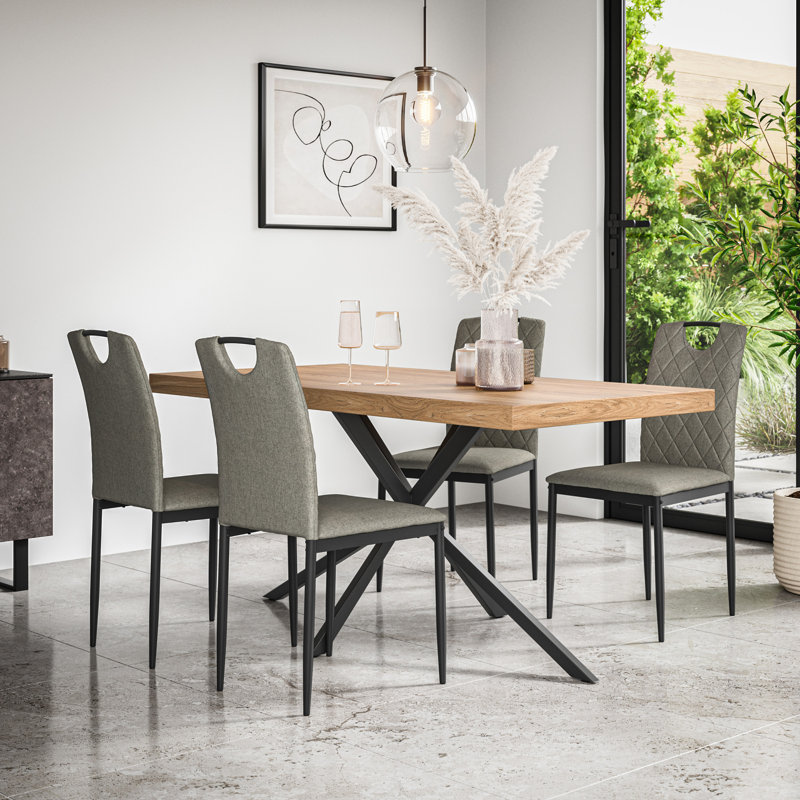 Beaudreult 6 Seater Dining Table and Chair Set  , Oak/Black/Grey