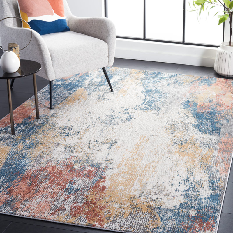 Tapis Kulig en ivoire / bleu rouille, Rectangle 4 pi x 6 pi