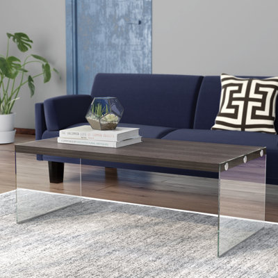 Table basse, accent, cocktail, rectangulaire, salon, L 44 po, verre trempé, brun, transparent