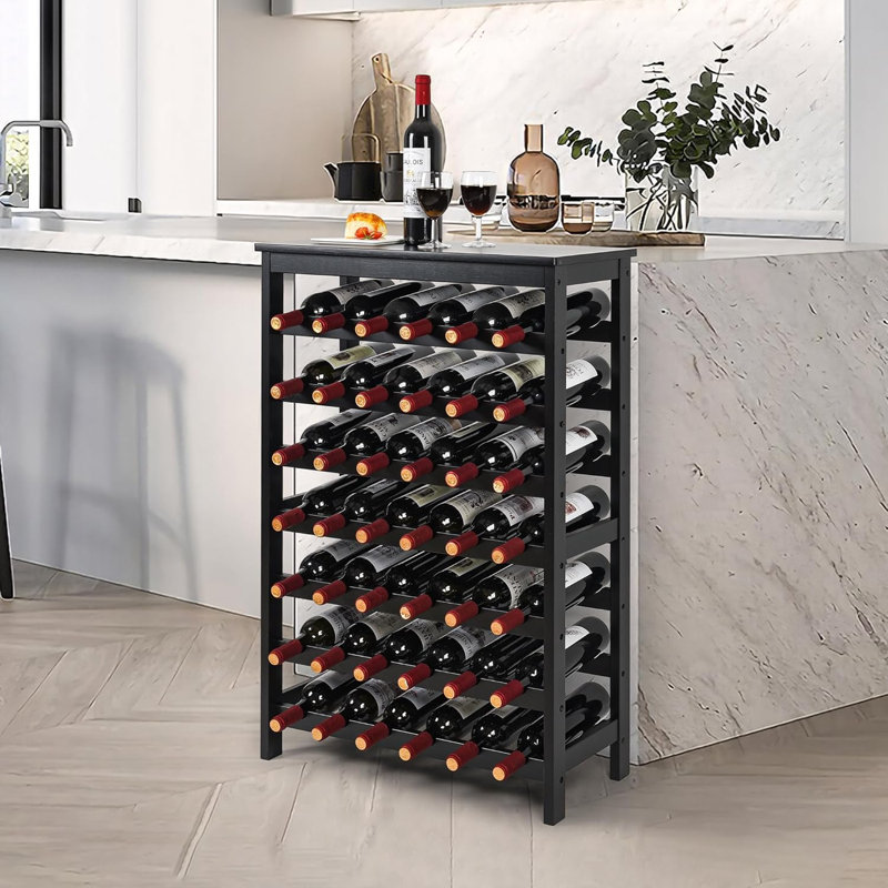 Support à vin 42 bouteilles en bambou, plancher autoportant à 7 niveaux avec plateau de table, étagère de rangement pour le bar de la salle à manger