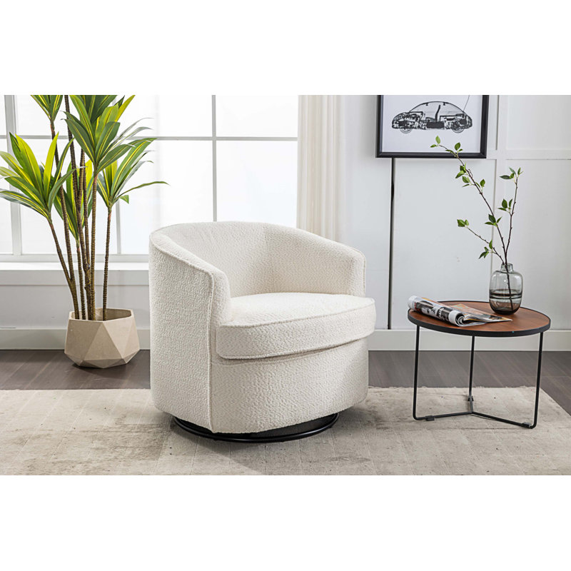 Fauteuil demi-tonneau pivotant l 32,48 po Willenzard, Beige Boucle 1