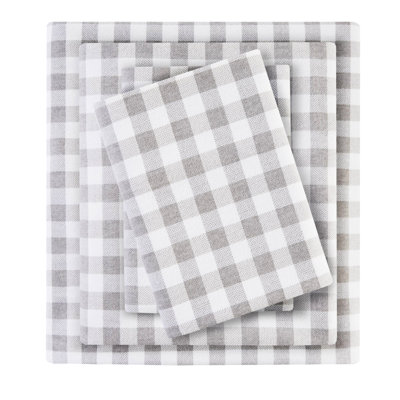 4 Pcs Full Sheet With Gray Herringbone Check, 100% Cotton Flannel, Soft And Cozy, Comes Flat Sheet, Fitted 2 Pillowcases, Check Pattern Flannel , Cozy Soft,