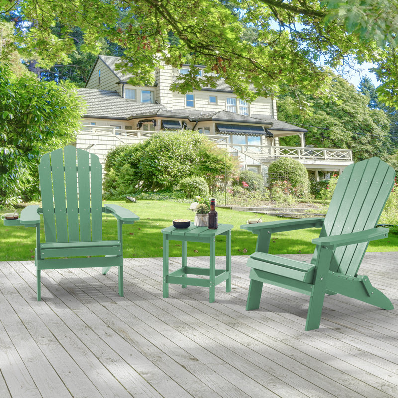 Bergenfield Plastic/Resin Folding Adirondack Chair Ergonomic Chair, Dark Green