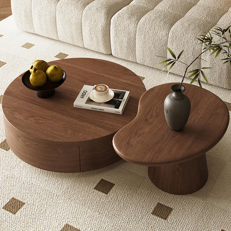 Table basse en bois massif rétro de style ancien, H 11,81 po x L 31,49 po x l 31,49 po, Noyer foncé