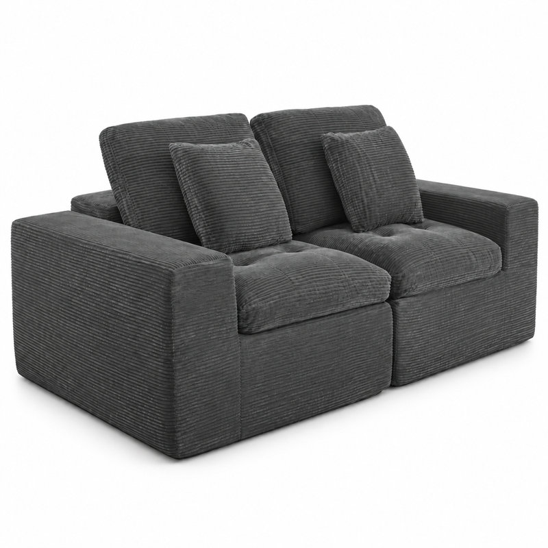 Canapé modulaire à compression de 104 po avec coussins superposés 104 po, Gris foncé