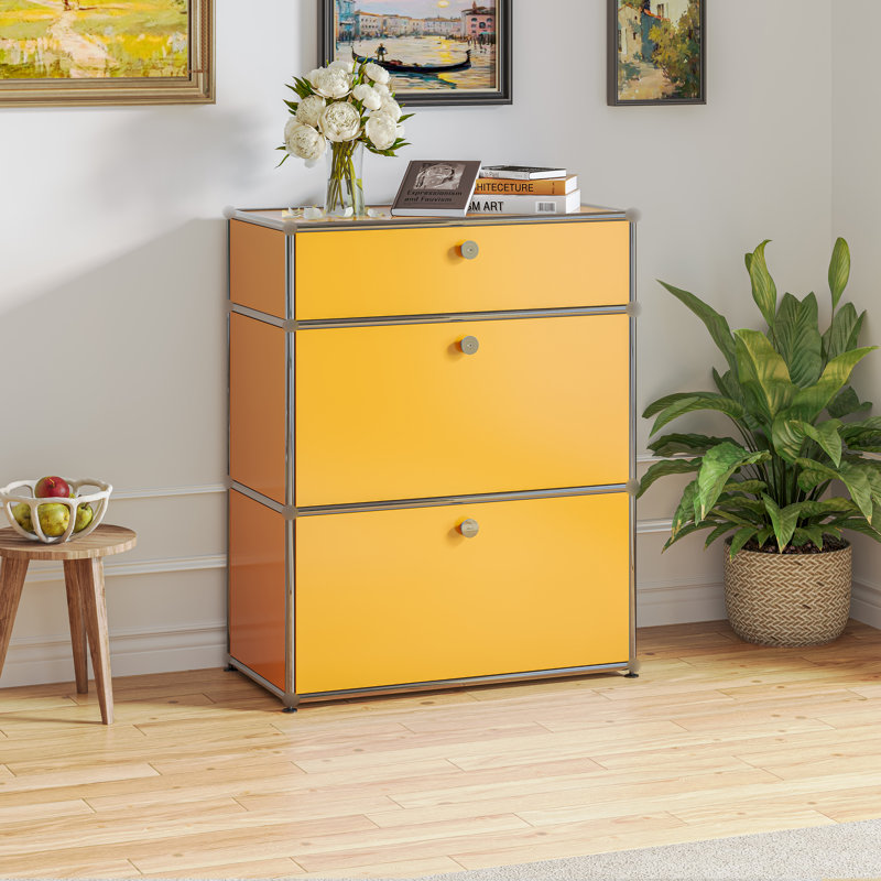 Rangement avec table de chevet avec tiroir et classeur, Jaune