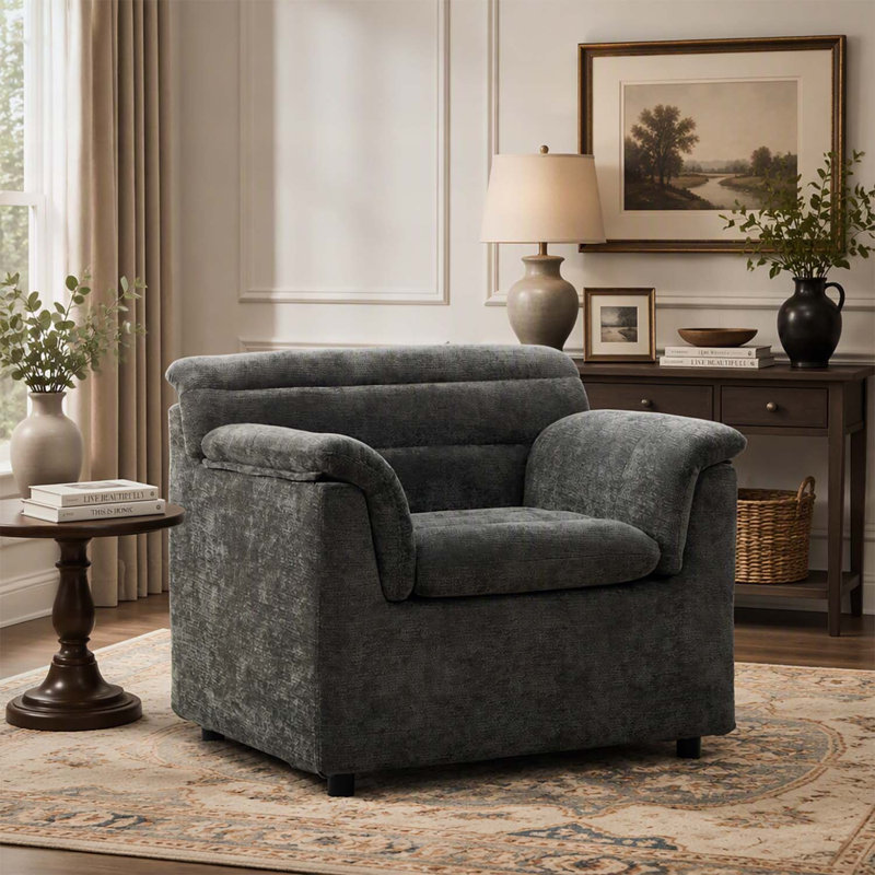 Fauteuil de lecture confortable et rembourré, Gray Chenille