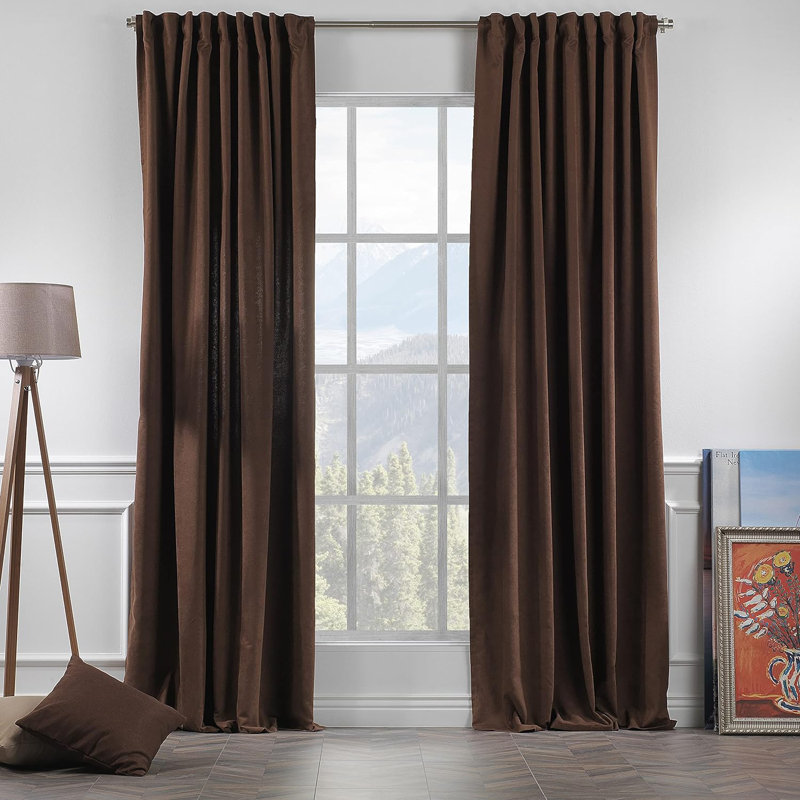 Amoya Velvet Room Darkening Curtain Pair, 52" W x 276" L, Dark Brown