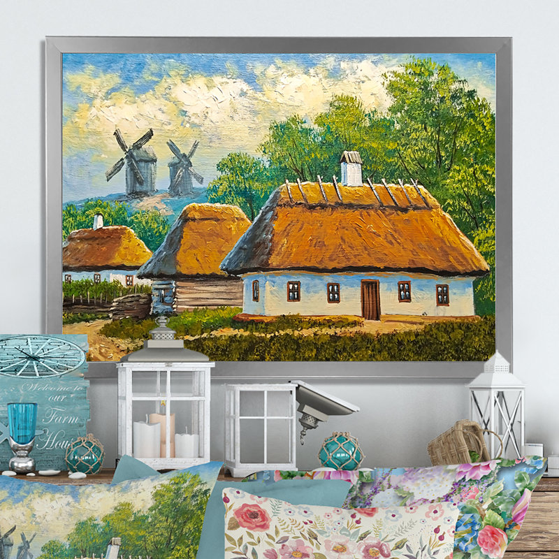 Vieux village rustique, paysage, art mural traditionnel, Cadre photo argenté, H 12 po x l 20 po x P 1 po
