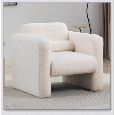 Modern Accent Chair Lambskin Sherpa Fabric Upholstered Comfy Reading Arm Chair
