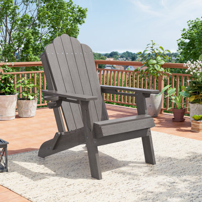 Heavy Duty HDPE Folding Adirondack Chair 350 lbs Capacity, Outdoor Adirondack Chair With Cup Holder for Patio, Lawn and Balcony